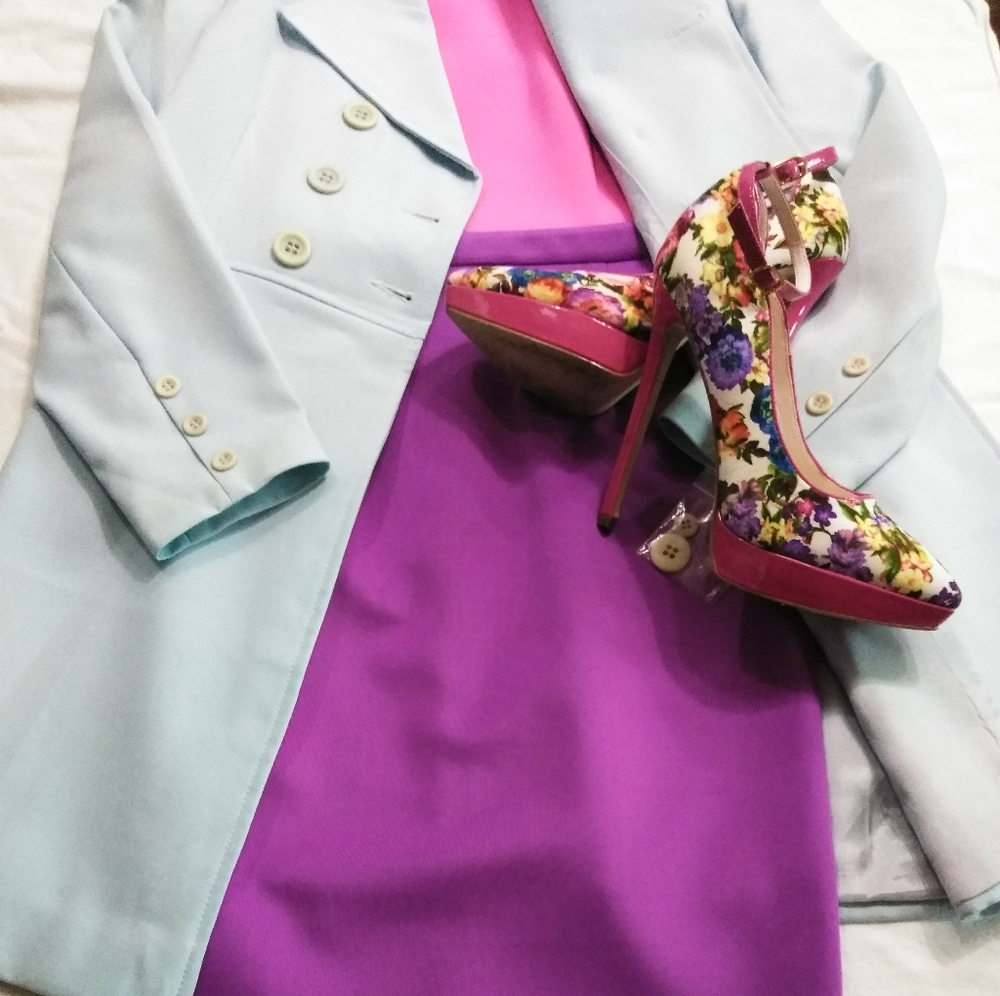 KTR Pink&Lilac Scuba, Open back ALine Pencil Dress - Picture 8 of 8